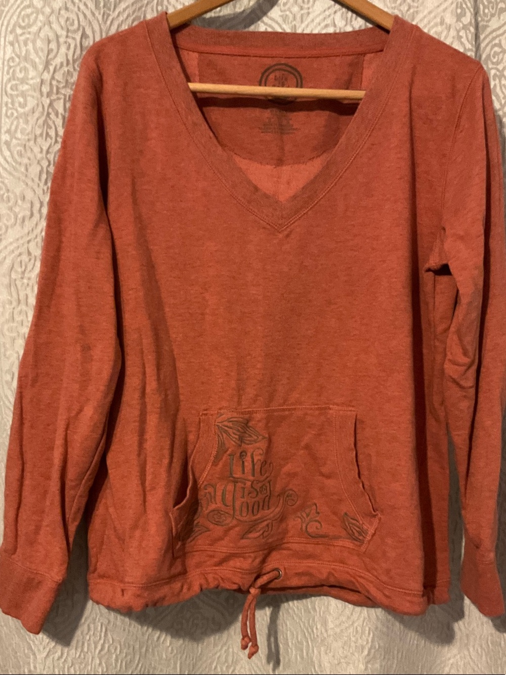 Life Is Good Men’s V-Neck Sweater Pullover - Rust Orange